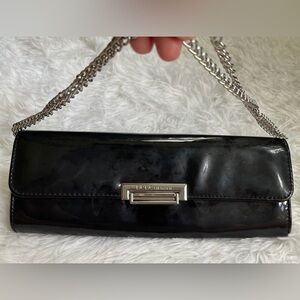 BCBG Glossy Black Clutch with Silver Accent